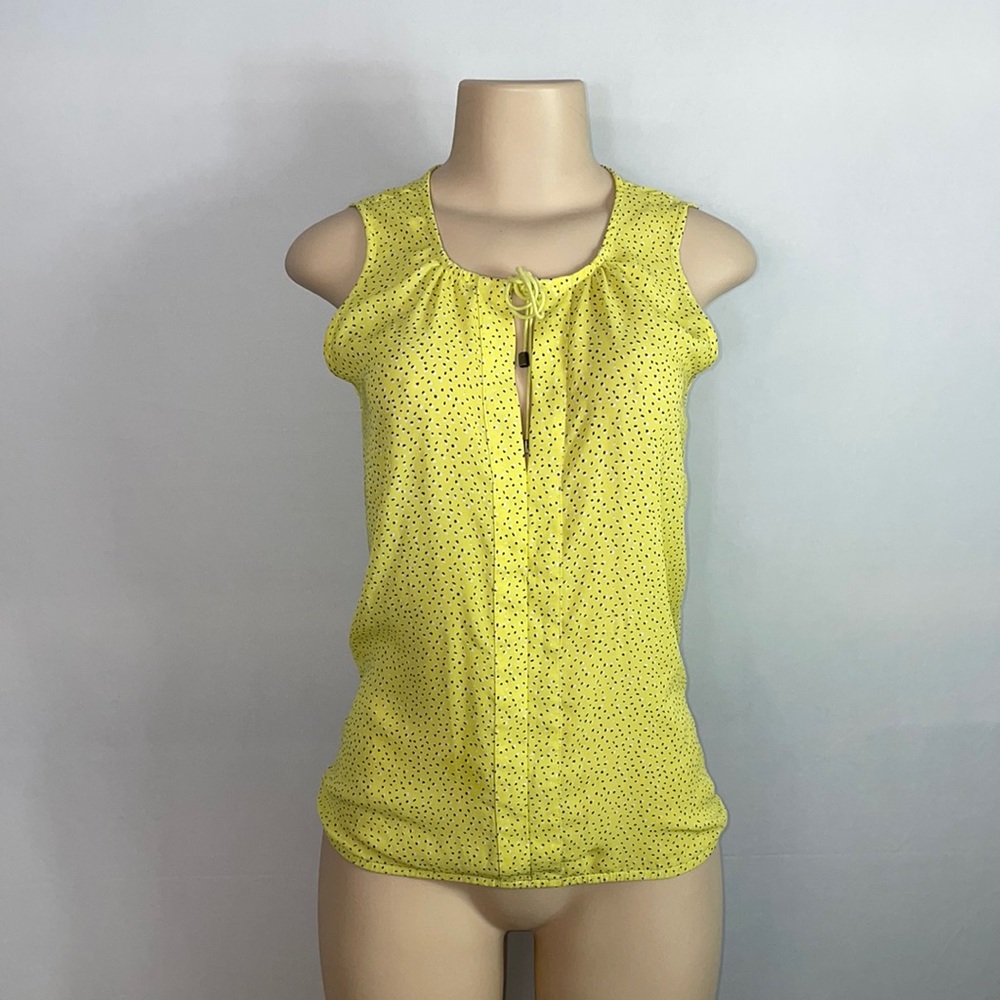 LOFT Yellow Polka Dot Tie Neck Keyhole Sleeveless Blouse Top XS